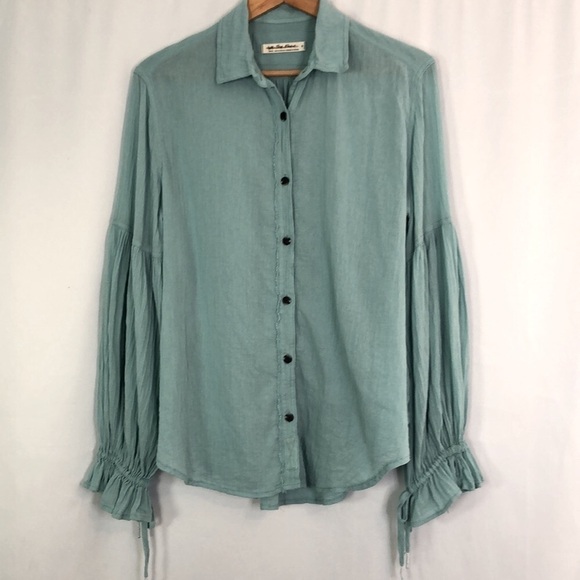 FP We The Free Balloon SleeveTeal Raw Hem Top Size S - Picture 5 of 12